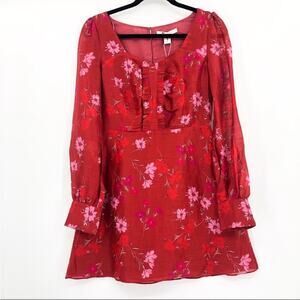 La Maison Talulah Revolve Dahlia Mini Dress Floral Red Long Sleeve Ruffles NEW